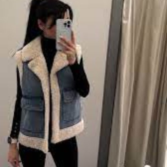 NWT ZARA ZW COLLECTION DOUBLE FACED VEST INDIGO